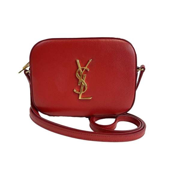 SAINT LAURENT - Grain de Poudre Classic Monogram Small Red Camera Bag Crossbody - Picture 7 of 12